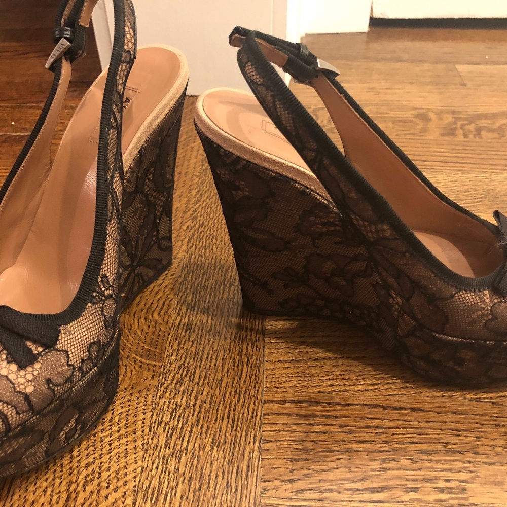 Alaia Black Nude Lace Platform Heels Shoes 37 6.5